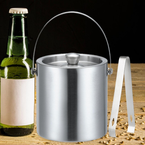 Cubo De Hielo De Acero Inoxidable Con Tapa Y Pinzas Con 2l
