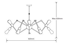 Lampara Araña De 8 Brazos Retractable Negra
