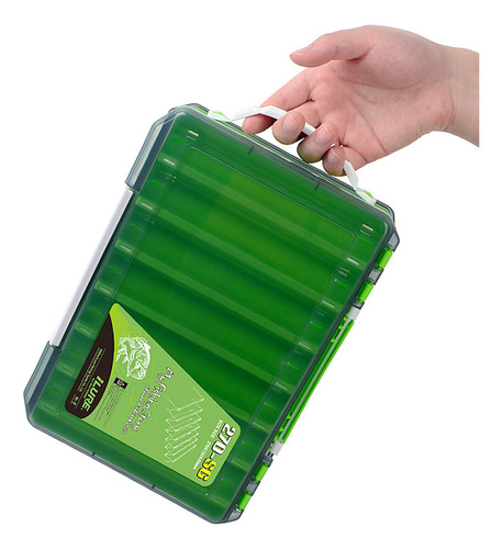 Caja de pesca, señuelos de doble cara y anzuelos de color naranja