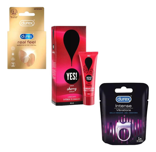 Pack Condones Durex Real F + Lubricante Yes Y Anillo