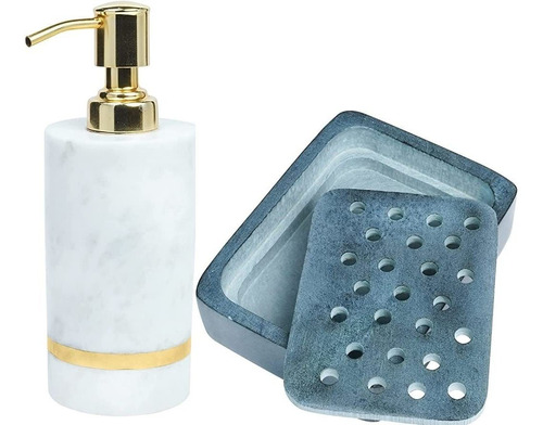 Crocon White Marble Refillable Soap Dispenser With Brass Lin