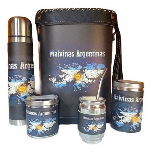 Set Matero Completo Islas Malvinas Termo 1 Litro Acero Inoxidable Mate Bombilla Yerbera Azucarera Regaleria Wendy