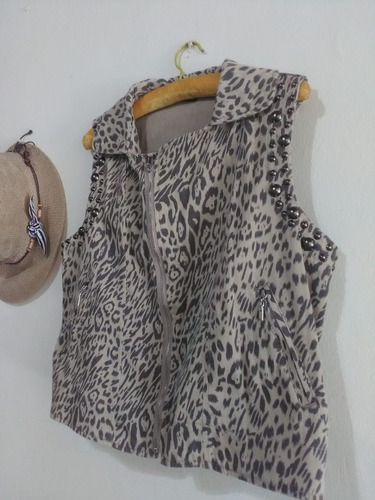 Chaleco Gabardina Animal Print Cierres Y Tachas