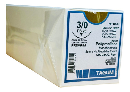 Sutura Polipropileno 3-0 Aguja 3/8 Cortante 25mm Caja C/12