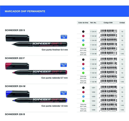 Marcador Permanente Trazos Finos Schneider 220s, 222f Y 224m