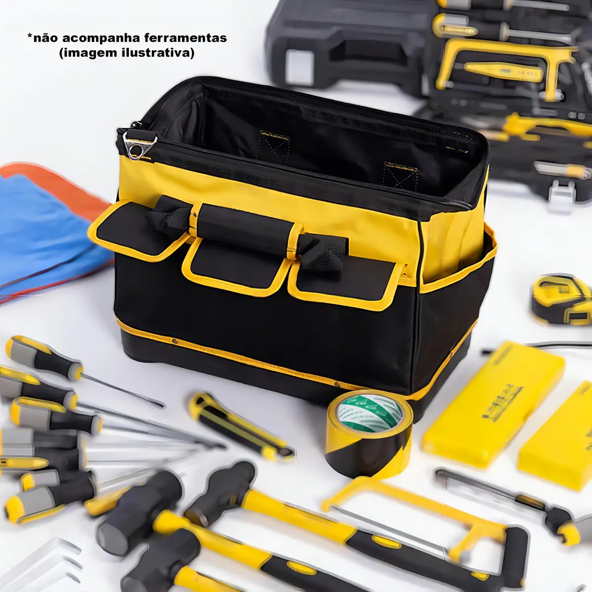 Bolsa de Ferramentas Profissional B-Tek, de Poliéster Preto e Amarelo, com 16 Bolsos