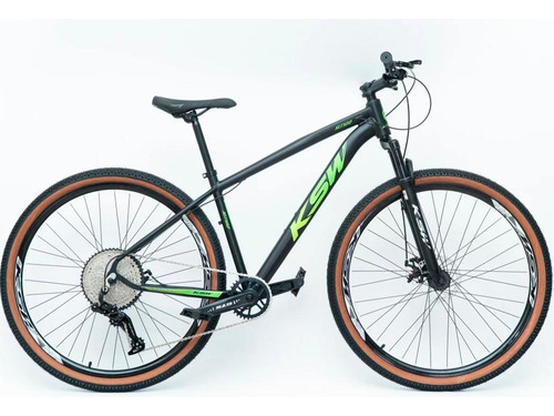 Bicicleta Aro 29 Bike Ksw Mtb 12v Marchas K7 Alumínio Cor Preto Fos -ad Verde E Verde Tamanho Do Quadro 17