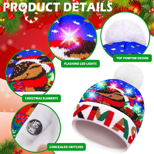 Gorros Navidenos Mgparty, Paquete De 6, Con Iluminacion L...