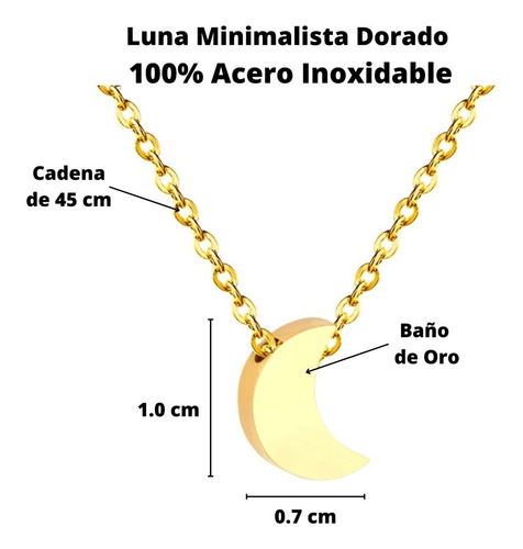 Collar Mujer Luna Mini Minimalista Dorado Acero Inoxidable