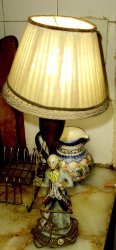 Antiguo Velador Figura Porcelana- Lampara Mesa  Liniers