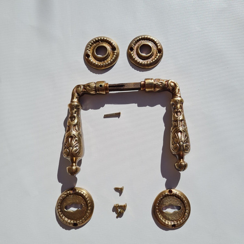Imagen 2 de 10 de Picaporte Y Manija Pomo En Bronce Macizo Tipo Antiguo