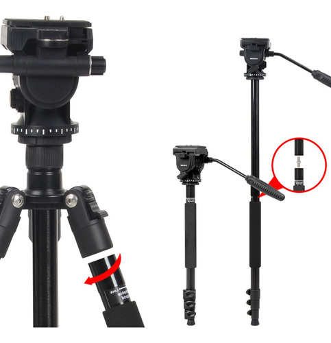 Imagen 2 de 10 de Tripode Monopie Triopo Cabezal Video Fluido K2808