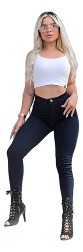 Jean Mujer Elastizado Denim Liso Chupin Calce Perfecto Liso