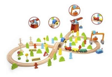 Imagem 1 de 6 de Kit Trem Em Madeira 75 Peças - Classic World