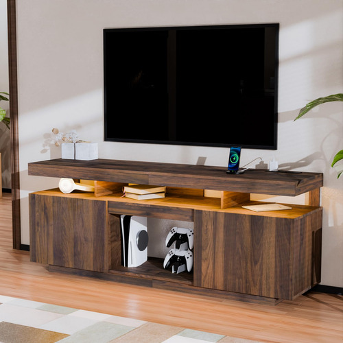 Juego De 2 Mesas Auxiliares Led Elevables Y Soporte Tv 70