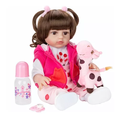 Boneca Bebê Reborn Silicone Olhos Castanhos Girafinha Ig-500