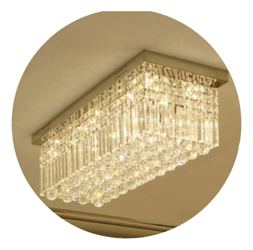 Lustre De Cristal Retangular Sala De Jantar/estar 140x50 Cm Cor Prateado