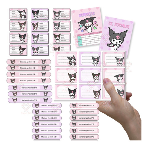 Kit Imprimible Etiquetas Escolares Kuromi Editable