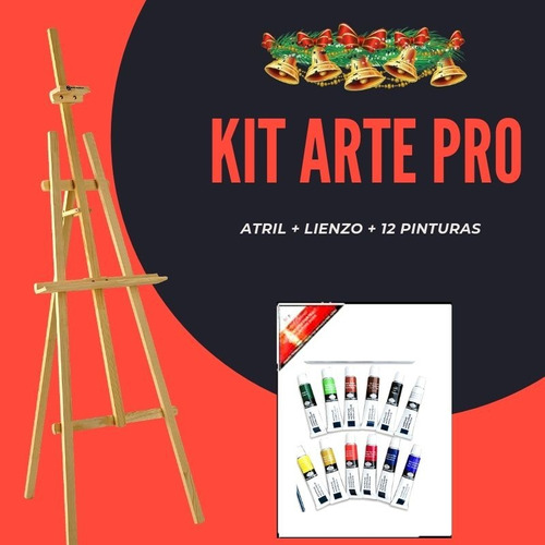 Kit Atril Pintura + 12 Pinturas Acrilicas + Lienzo 50x40