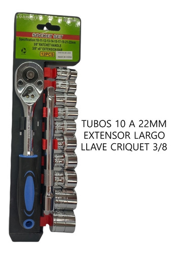 Imagen 5 de 10 de Juego Set Llaves Tubo 12 Piezas Cromo Vanadium Crique 3/8
