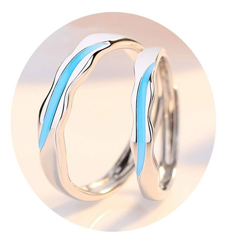 Anillos Ajustables Linea Azul Olas Mar Celeste Río Ondulado