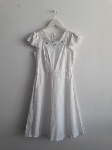 Vestido Vintage Blanco 100% Algodon Talle Xxs