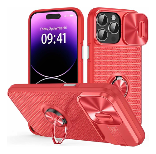 En Stock Abfa Shop Case Camara Anillo iPhone 14 Pro Max Rojo