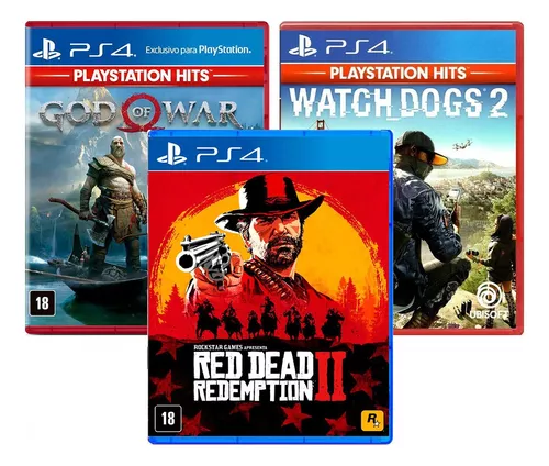 Kit Jogos Ps4 - Red Dead 2 + God Of War + Watch Dogs 2