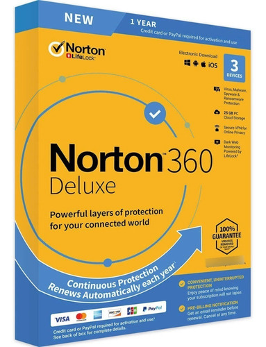 Norton Antivirus 360 Deluxe  3 Dispositivos  25gb  1 Año