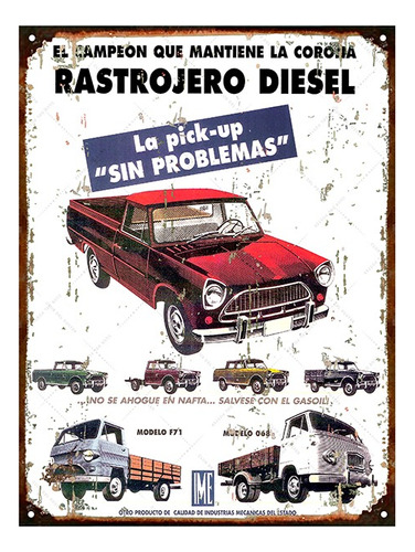 Cartel Chapa Publicidad Antigua Rastrojero Diesel L235