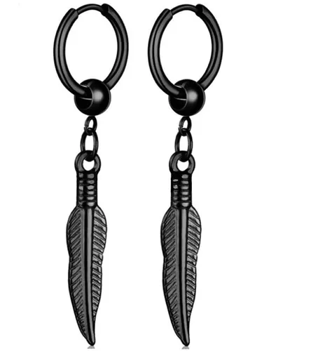 Aros Pluma Hombre Par De Aros Modelo Pluma Aro Punk Acero