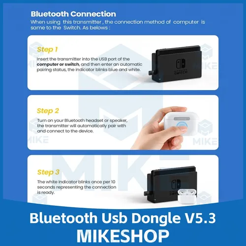 Transmisor Bluetooth 5.3 Para Nintendo Switch Ps5 / 4 / Mike