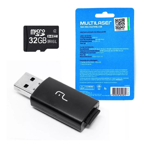 Micro Sd 32gb Adaptador Usb Multilaser Garantia 10 Anos