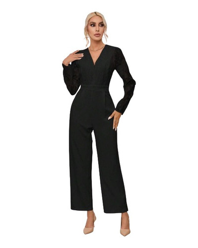 Entero Jumpsuit Mono Negro Fiesta Cadera Ancha El 107