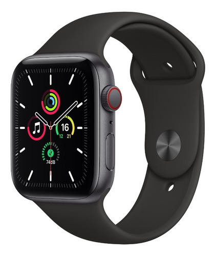 Imagen 1 de 9 de Apple Watch SE (GPS + Cellular, 44mm) - Caja de aluminio color gris espacial - Correa deportiva Negra