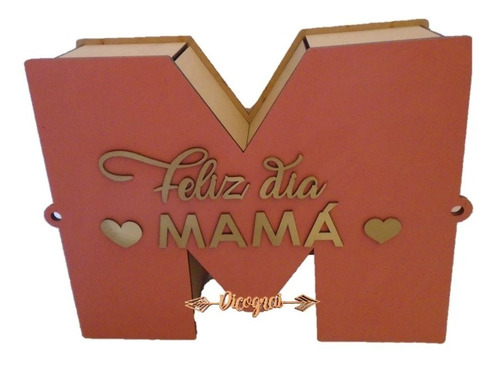 Caja Mama, Letra M, Mdf 3mm 1 Pieza Pintada