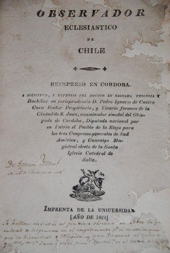 Observador Eclesiastico Chile Iglesia Independencia 1824