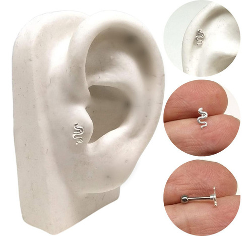 Piercing Tragus Cartilagem Cobra Prata 925