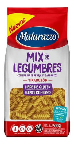 Fideo Matarazzo Tirabuzon Mix De Legumbres Sintacc 500g X12u