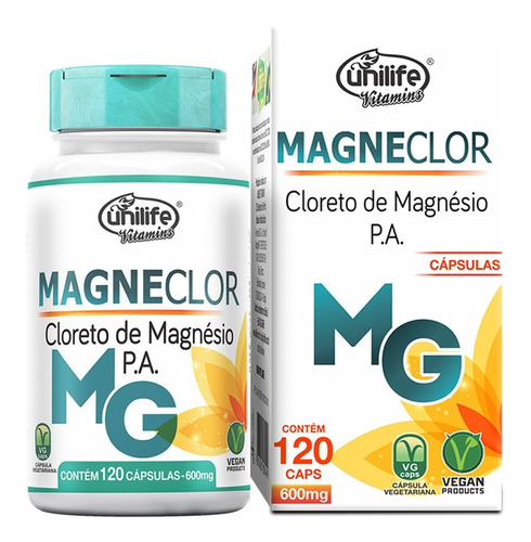 Magneclor Cloreto De Magnésio Pa Puro Unilife (120 Cápsulas)