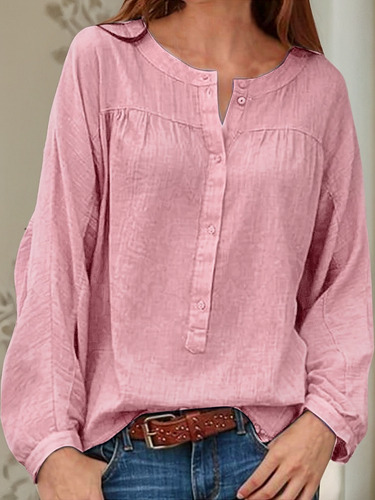 Blusa Cómoda De Manga Larga Con Botones Abiertos Para Mujer
