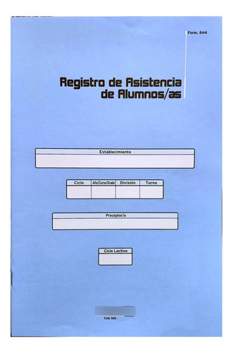 Registro De Asistencia De Alumnos Veronesi Form. 844 Cod 500