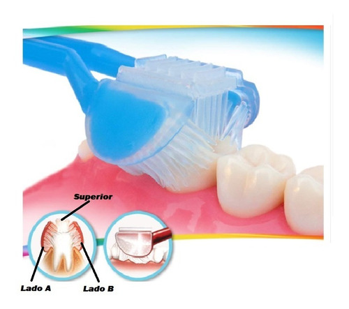 Escova De Dente 2 Em 1 Adulto 3lados + Refil Lingua + Dentes