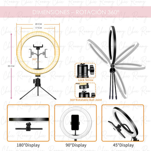 Aro Luz Led 35 Cm + Soporte Sujetador Celular + Mini Tripie
