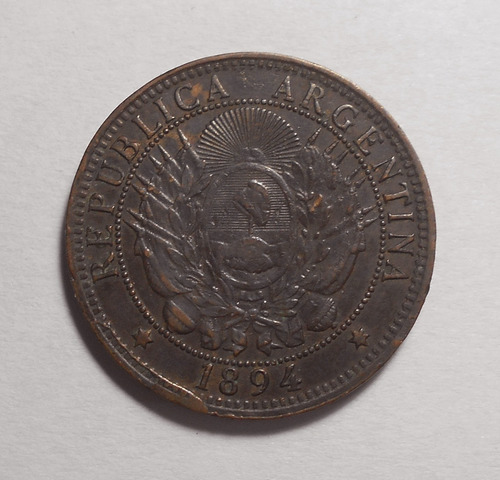Argentina 2 Centavos De Patacon 1894 Cuño Partido Excelente+