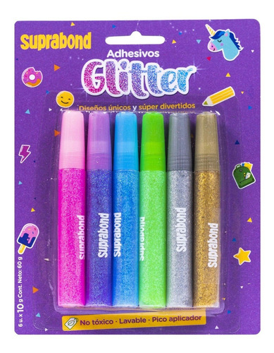 Imagen 1 de 6 de Set Suprabond Adhesivo Glitter Glue 6 Colores