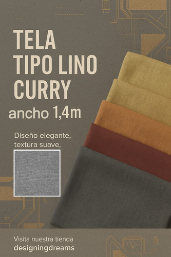Tela Lino Curry Tramo 5m X 1.4m Colores Premium Gris Liso