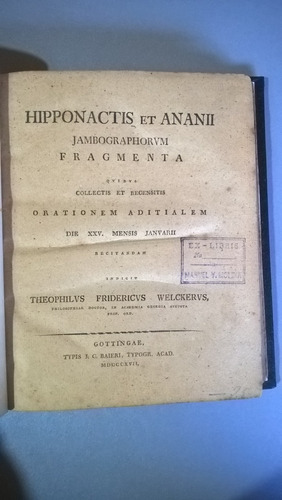 Hipponactis Et Ananii - Jambographorum - 1817 Griego Latin