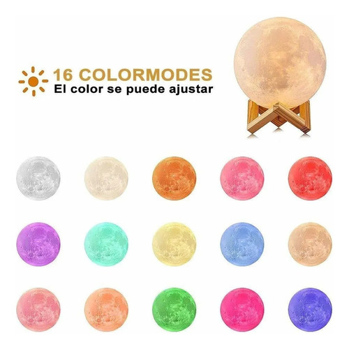 Wv Lámpara De Luna 3d 15cm Recargable 16 Colores De Luz
