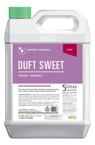 Desodorante Piso Duft Sweet Seiq Limpiador Desinfectante 5 L
